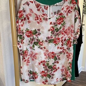 Maurices Red and Green Floral Blouse